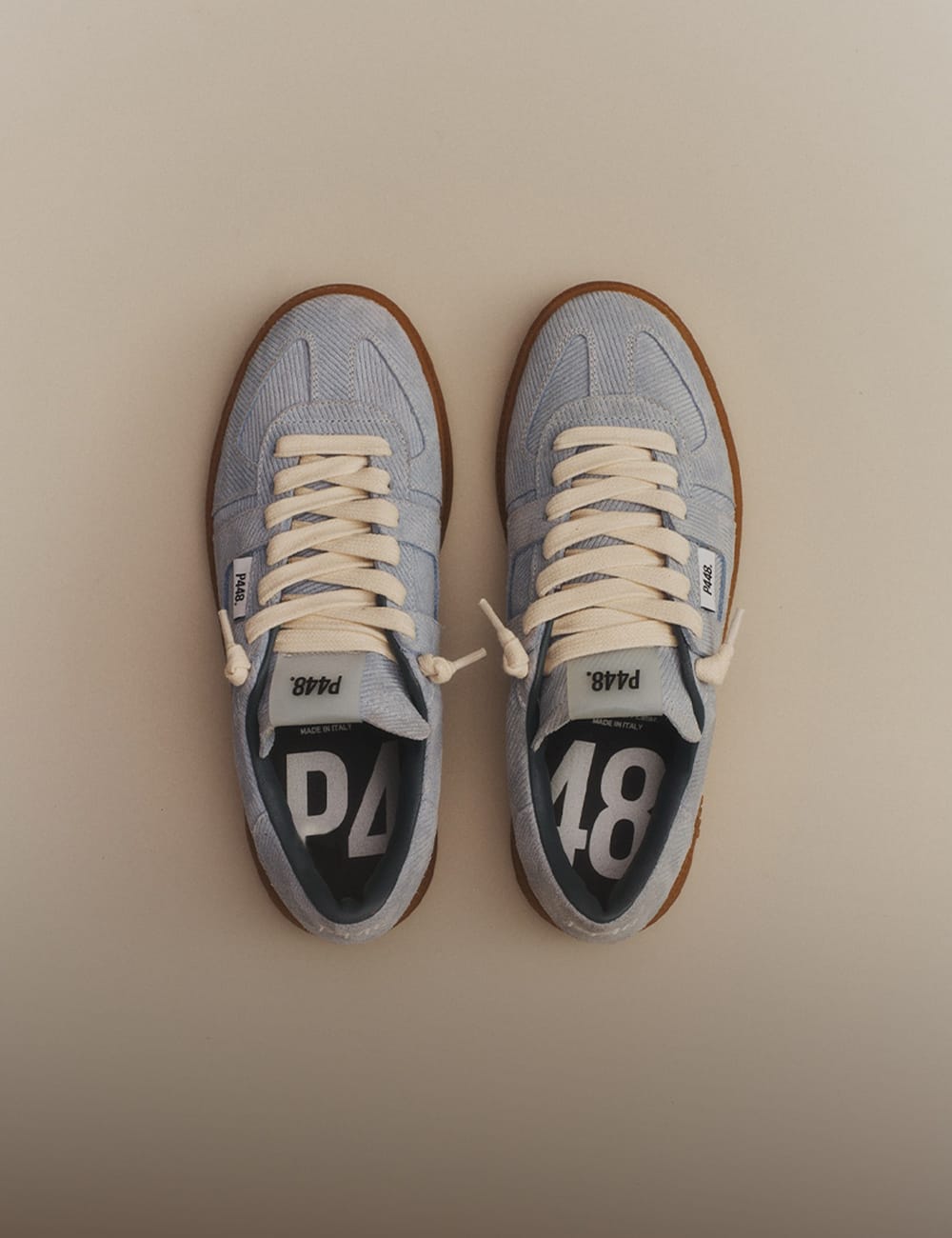 P448 light blue denim Sneakers top view, women's casual lace-up summer Shoes