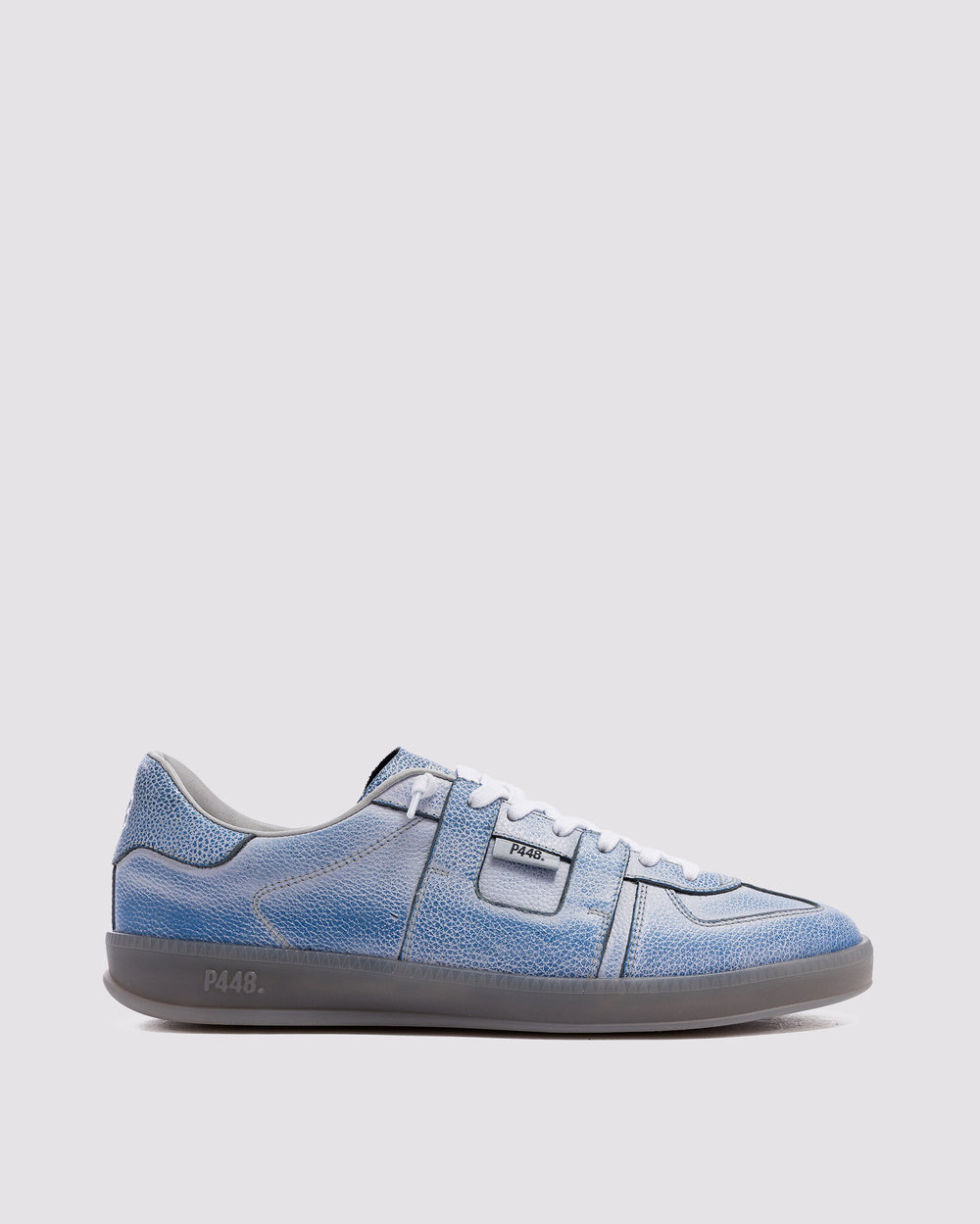 Side angle of blue sneakers