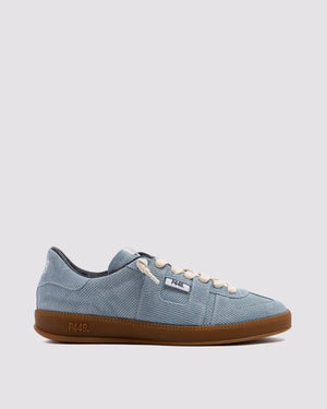 Side angle of blue sneakers